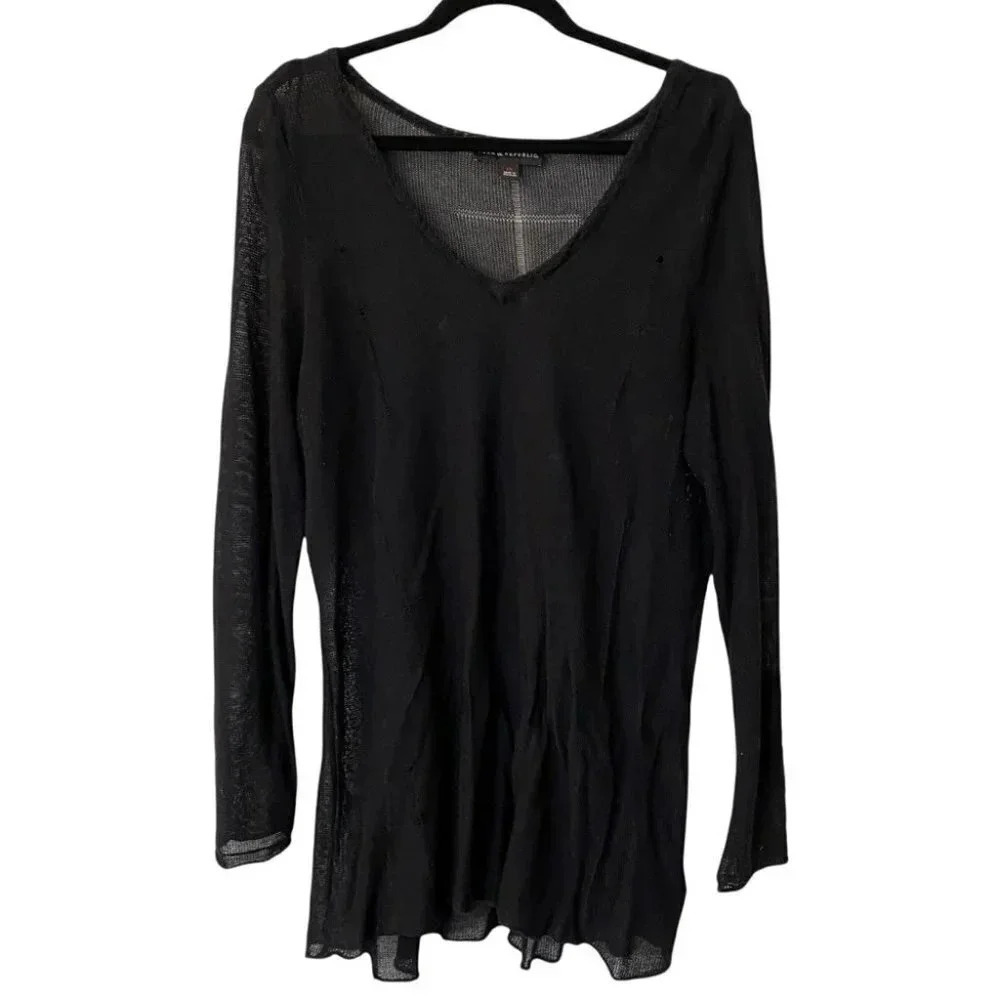 Rock & Republic 1X black sheer V-neck tunic sweater